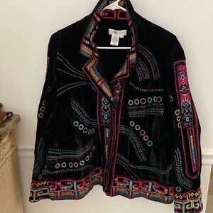 ✨ Coldwater Creek Velvet Jacket with Red & Gold Accents – SZ XL ✨